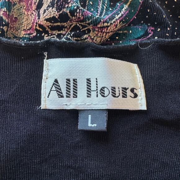 All Hours Sz L Lurex Glitter Floral Print Crinkle Texture Ruffle Trim Top Blouse - Picture 8 of 10